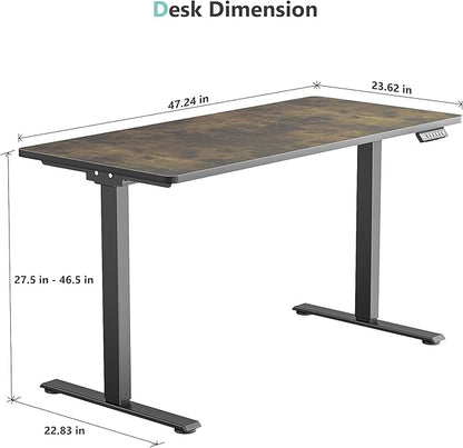 Dual Motor Electric Standing Desk with One Piece Desktop, 48 x 24 Inch Adjustable Height Sit to Stand Up Desk for Home Office, Work & Study, Black Frame & Brown Desktop (2 Packages)