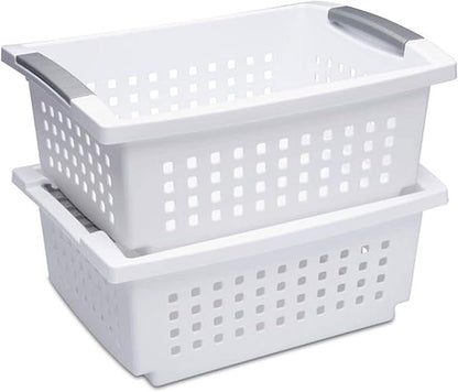 Sterilite Stackable Storage Bin and Organization Basket with Flip Down Accent Rails for Home and Household Organization, Medium, White (30 Pack)