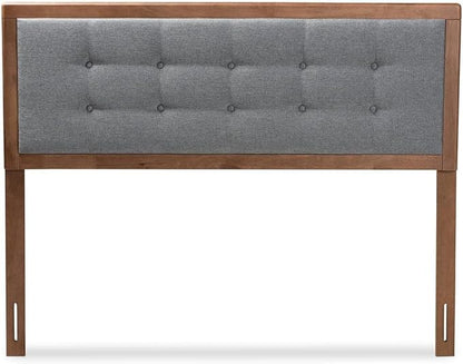 Mid-Century Marvel Fabric Upholstered Walnut Brown Finished Wood Headboard, Wall Mount Headboard King/Dark Gray