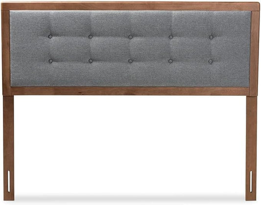 Mid-Century Marvel Fabric Upholstered Walnut Brown Finished Wood Headboard, Wall Mount Headboard King/Dark Gray