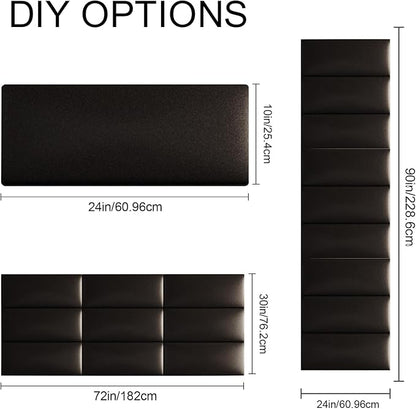 Upholstered Wall Mounted Headboard, 3D Soundproof Wall Panels Peel and Stick Headboard for King Size, Headboard for Adjustable Bed, Tufted Headboard, Black(12 Panels, 10" x 24")