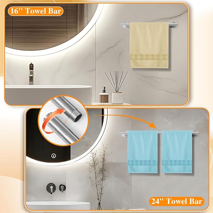 Brushed Silver 8-Piece Bathroom Hardware Set Stainless Steel, 24in and 16in Towel Bars Set Wall Mounted Bathroom Accessories