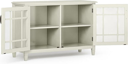 SIMPLIHOME Connaught Solid Wood 46 Inch Wide Traditional Low Storage Cabinet in Antique White, for The Living Room, Entryway and Family Room