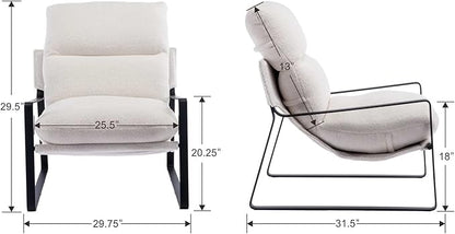 DUOMAY Modern White Sherpa Accent Chair, Comfy Lounge Lazy Chair with Metal Leg, Mid-Century Corner Arm Chair for Living Room Bedroom Office Apartment