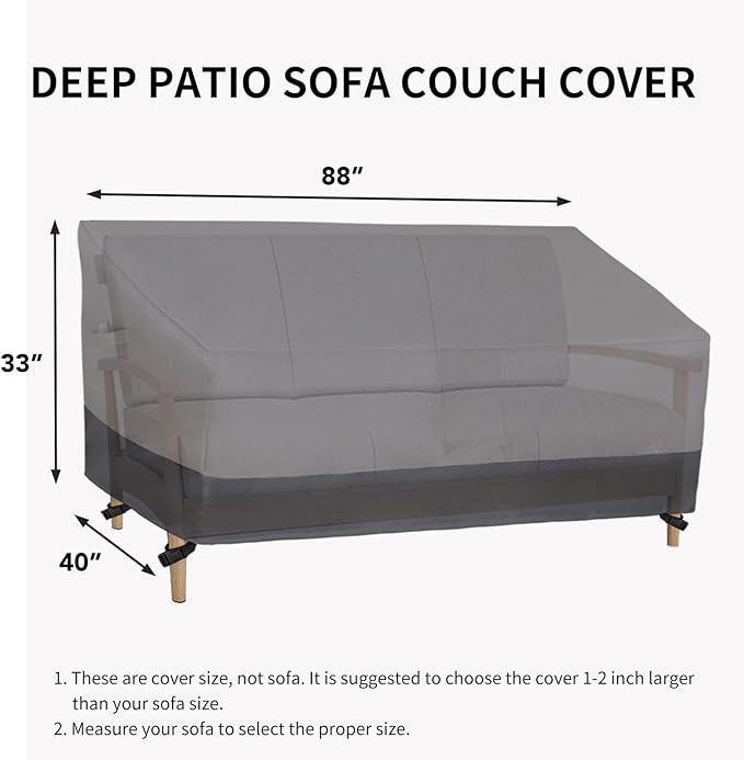 Easy-Going Waterproof Outdoor Couch Cover, Heavy Duty Deep 3-Seater Patio Sofa Cover, Windproof Outdoor Furniture Cover with Air Vent (88Wx40Dx33H inch,Gray/Dark Gray)