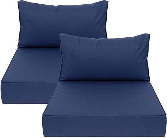 AAAAAcessories Outdoor Deep Seat Cushions, Waterproof, Fade-Resistant Patio Furniture Replacement Cushions, 23.5" x 25.5" x 5" + 23.5" x 13.5", Set of 2, Navy Blue