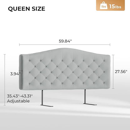 Upholstered Headboard Queen Size with 4" Thickened High-Density Sponge, Modern Button-Tufted Queen Headboard Only, Luxury Chenille Fabric, Adjustable Height, Easy Assembly, Grey