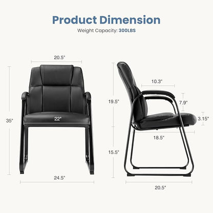 NEWBULIG Waiting Room Guest Chairs Set of 2, Stationary Office Reception Chairs No Wheels, Comfy Padded Arms and Seld Base, for Conference Room Lobby Home Computer Desk Bedroom Elderly, Black