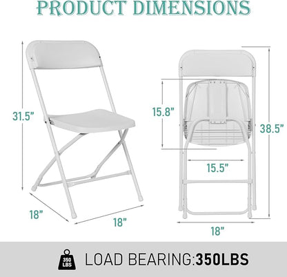 90 Pack Plastic White Folding Chairs, Portable Stackable Commercial Party Folding Chairs with Steel Frame 350lbs for Home Office Outdoor Indoor Office Wedding Party Event
