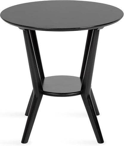 Kate and Laurel Nylah Round Wooden Side Table; 24 x 24 x 24; Black; Modern Tiered Circle Living Room Table with Solid Wood Construction for Use as Bedroom Nightstand