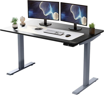 Rise UP Dual Motor Electric Standing Desk 60x30 Black Bamboo Desktop Premium Ergonomic Adjustable Height sit Stand up Home Office Computer Desk Table Motorized Powered Modern Furniture Small Standup