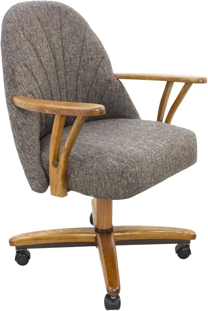 Chromcraft Chairs w/Swivel Tilt, Luxe Wooden Arm All-Metal Pedestal Base Chairs with Wheels for Kitchen
