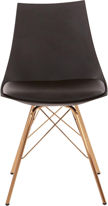 OSP Home Furnishings Oakley Mid-Century Modern Bucket Dining Chair with Faux Leather Padded Seat, Black