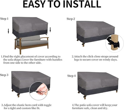 Easy-Going Waterproof Outdoor Sofa Cover - Heavy Duty 2 Seater Outdoor Loveseat - Windproof Patio Furniture with Air Vent (60Wx35Dx35H inch, Gray/Dark Gray)