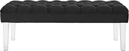 Modway Valet Tufted Button Performance Velvet Upholstered Bedroom Or Entryway Bench with Acrylic Legs in Black