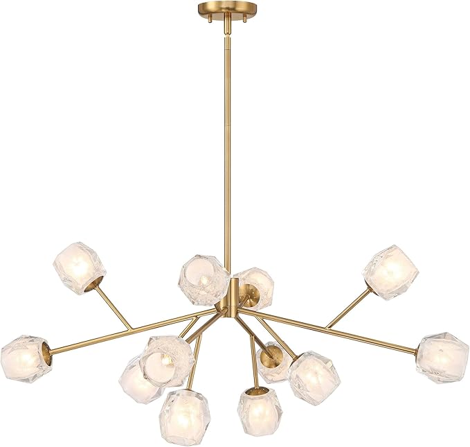 Possini Euro Design Tofay Warm Brushed Brass Sputnik Chandelier Lighting 37 3/4" Wide Modern Dimmable LED Frost Glass Shades 12-Light Fixture for Dining Room House Foyer Kitchen Island Entryway