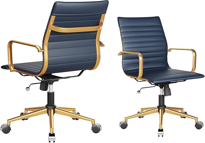 Executive Desk Chair Ergonomic Swivel Office Chair with Armrests and Wheels Heavy Duty Chair for Home Office Comfortable Wide Seat for Women and Men ，Gold Navy