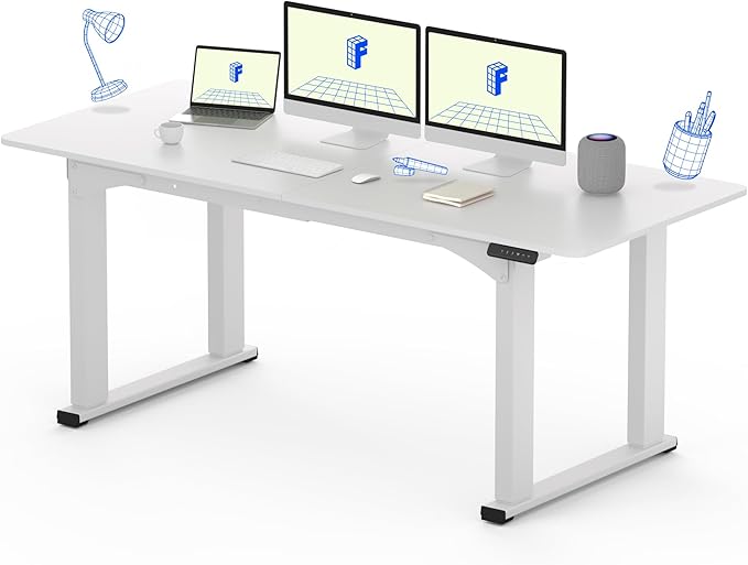 FLEXISPOT 4 Legs Standing Desk 71 x 32 Inch Adjustable Height Desk with Splice Board Home Office Sit Stand Up Desk, White Top + White Frame