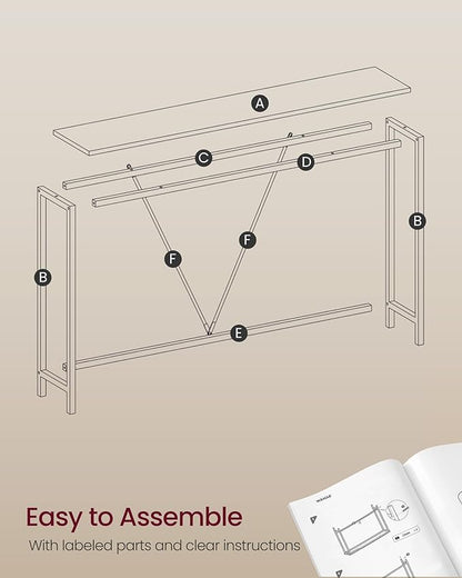 VASAGLE Console Sofa Table, Narrow Entryway Table, for Living Room, Bedroom, Easy Assembly, Charcoal Gray and Ink Black ULNT020B04
