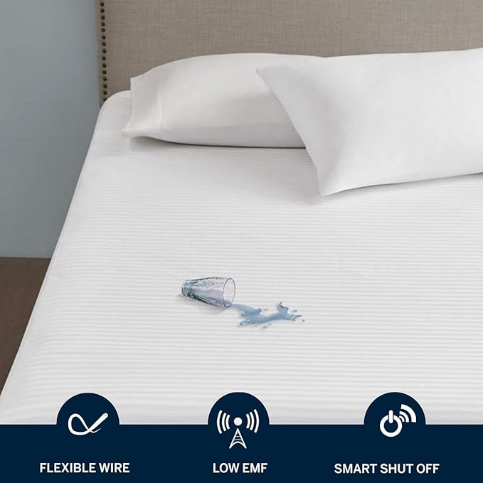 Serta Waterproof Heated Mattress Pad, Electric Bed Warmer with 10 Heat Settings, Auto Shut Off Timer, ETL Certified Electric Mattress Pad, Elastic Deep Pocket, Machine Washable, White Twin XL