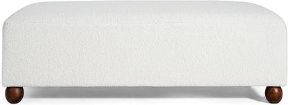 Christopher Knight Home Rika 48" Comfy Boucle Upholstered Bedroom Bench, Ottoman Bench with Rounded Wooden Legs, Spacious Seating, Long Footstool for Living Room, Entryway Bench, White + Walnut