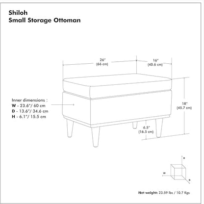 SIMPLIHOME Shiloh 26 inch Wide Transitional Contemporary Small Storage Ottoman in Distressed Saddle Brown Vegan Faux Leather, Assembled, for The Living Room, Entryway and Family Room