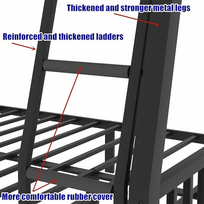 Stronger & Higher Quality Heavy Duty Bunk Bed Full XL Over Queen Size Bunkbed, Thickened Safer More Stable Steel Metal Queen Bunk Bed (Faster Assembly) (Full XL Over Queen)