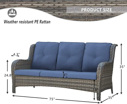 HUMMUH 6 Piece Patio Furniture Set PE Wicker Rattan 3-Seat Outdoor Sectional Sofa with Love Seats,Patio Swivel Chairs,Ottomans Conversation Sets for Garden, Poolside, Backyard