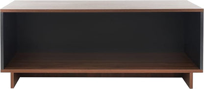 SAFAVIEH Merrick TV Stand for up to 45" Flatscreen – Walnut & Black, Open Shelf for Small Spaces & Apartments, Entertainment Media Console (MED9302A)