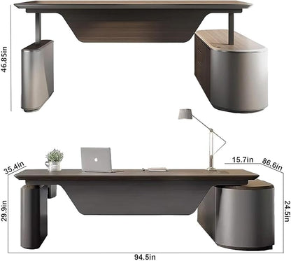 SAINTCY 94.5 Inch Large Executive Office Desk with File Cabinet, Sit & Stand L Shaped Executive Desk, Adjustable Luxury Office Desks for Boss, Business Owners, Managers and Supervisors Return Left