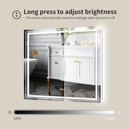 WTTY LED Bathroom Mirror 36"x36" with Backlit and Front Light,Stepless Dimmable LED Mirror for Bathroom,Anti-Fog Lighted Bathroom Vanity Mirror Modern,Memory Function,Shatter-Proof