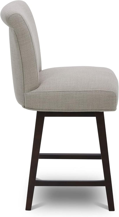 CHITA 26 Inch Counter Height Swivel Bar Stools Set of 3, FSC Certified Modern Fabric Swivel Barstool Chair with Back, Flax Beige