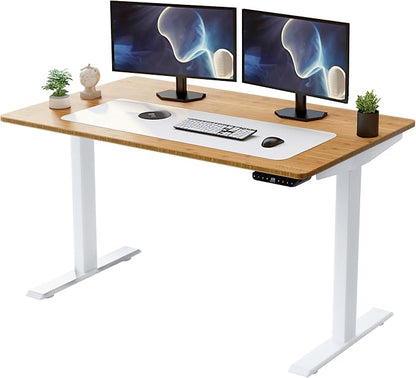 Rise Up Electric Standing Desk Adjustable Height 24-49" Dual Motor One Piece 60x30 Bamboo Large Standing Desk, Sit Stand Desk Rising Desk Home Office
