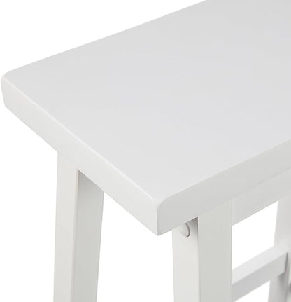 Amazon Basics Solid Wood Saddle-Seat Kitchen Counter Barstool with Footrest, Easy Assembly - 24-Inch Height - White - Set of 2