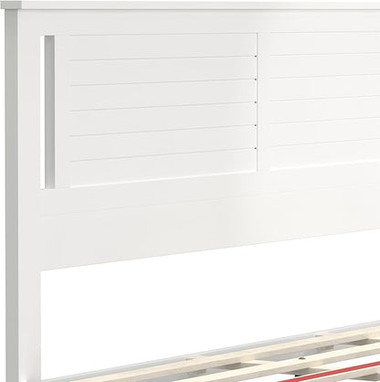 Serene Solid Wood Platform Bed with Horizontal Scoring Headboard, Farmhouse Coastal Modern Design, Easy Assembly, Ample Underbed Storage, Supports up to 1,000 lbs, King Size, White Finish
