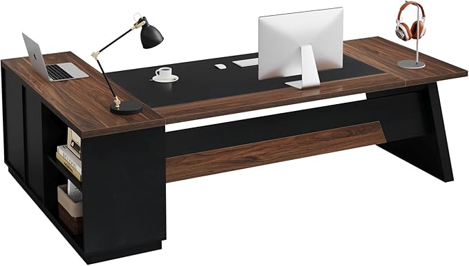 Tribesigns L-Shaped Executive Desk, 78-Inch Large Office Desk with Drawers and Lateral File Cabinet, Modern Business Furniture with Storage Shelves, Workstation for Home Office (Walnut + Black)
