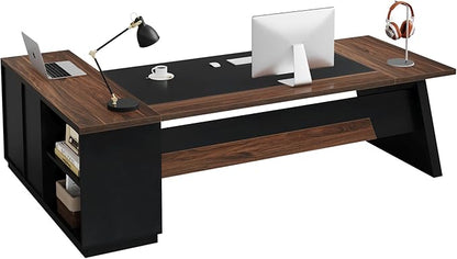Tribesigns L-Shaped Executive Desk, 78-Inch Large Office Desk with Drawers and Lateral File Cabinet, Modern Business Furniture with Storage Shelves, Workstation for Home Office (Walnut + Black)