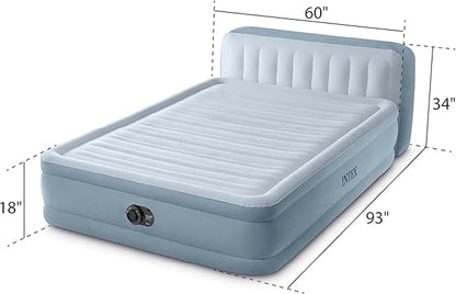 Intex 64449ED Dura-Beam Deluxe Plush Air Mattress with Headboard: Fiber-Tech - Queen Size - Built-in Electric Pump - 18in Bed Height - 600lb Weight Capacity