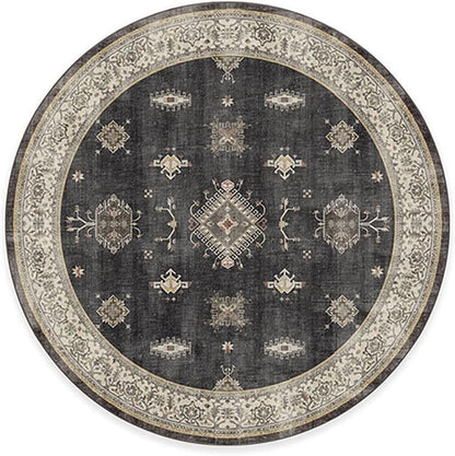 RUGGABLE Washable Vintage Area Rug – Verena Dark Wood 8 ft Round, Stain-Resistant, Non-Slip – Large Machine Washable Rugs for Living Room, Bedroom, Hallway, Entryway & Office–with Cushioned Pad