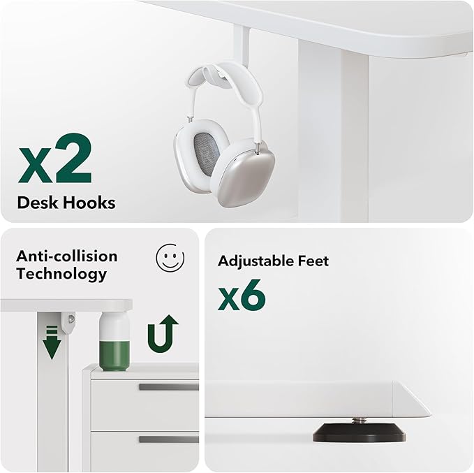 BANTI L-Shaped Standing Desk - 63 x 55 Inch Adjustable Corner Standing Desk with Charging Station - L Shape Sit Stand Table with Memory Controller, Splice Board for Home Office