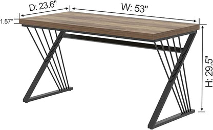 FOLUBAN Computer Desk, Modern Home Office Desk, Wood and Metal Study Writing Gaming Table for Bedroom Living Room, Rustic Oak, 53 Inch