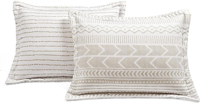 Lush Decor Hygge Geo Reversible 5 Piece Comforter Set, King, Taupe & White