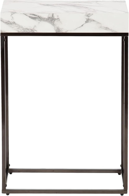 Kate and Laurel Karlsen Modern Faux Marble and Metal Narrow Side Table, 16 x 8 x 24, White and Gray Gunmetal, Minimal Slim End Table for Use as Bedroom Nightstand or Entryway Accent