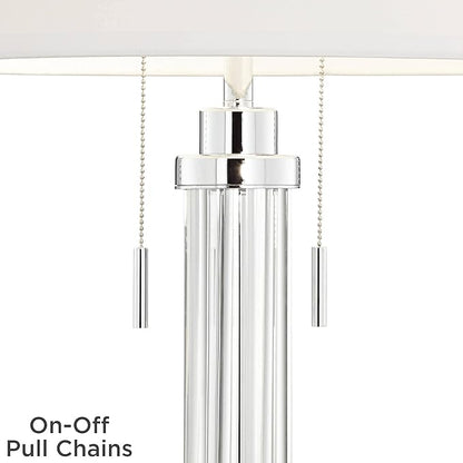 Possini Euro Design Cadence Modern Table Lamp 33" Tall with Round Riser Linear Clear Glass Rod White Linen Drum Shade for Bedroom Living Room House Home Bedside Nightstand Office Entryway Family