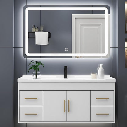 72IN Modern Bathroom Vanity - LED Intelligent Mirror Cabinet Includes Time Display & Defogging | Bathroom Cabinet with Sink & Open Storage Compartments, Ceramic Washbasin, 4 Drawers (Style B)
