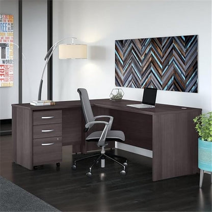 Pemberly Row 72W L Shaped Desk with Drawers in Storm Gray - Engineered Wood