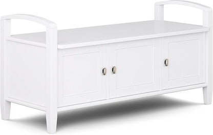 SIMPLIHOME Warm Shaker Entryway Storage Bench - 44 inch Wide Solid Wood Storage Seat in White, Transitional Bench Seat for Mudroom or Living Room with Lift-Up Lid and Shaker-Style Panels