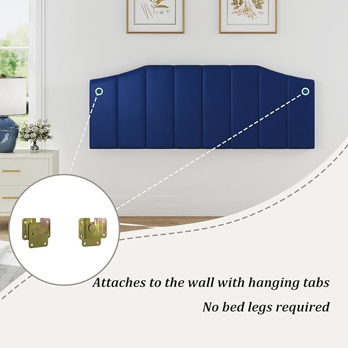 Velvet Queen Size Headboard, Upholstered Headboard Queen/Full Size Wall Mount and Bed Frame Mount, Featuring High-Density Sponge Padding Luxury Texture Easy Assembly Comfort Style-Navy Blue