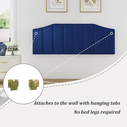 Velvet Queen Size Headboard, Upholstered Headboard Queen/Full Size Wall Mount and Bed Frame Mount, Featuring High-Density Sponge Padding Luxury Texture Easy Assembly Comfort Style-Navy Blue