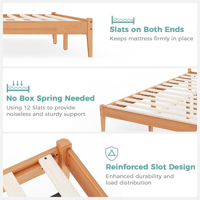King Size Bed Frame and Headboard, Malaysian Oak King Bed Frame with Storage, Modern Platform Bed Frame with Headboard, No Box Spring Needed, Easy Assembly, Rustic Pine
